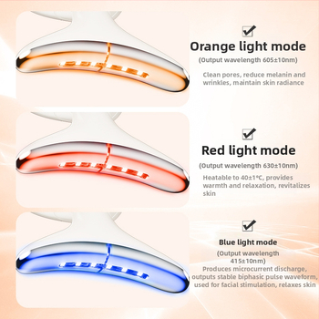 Kaklo grožio prietaisas 816 – vibracijos masažas, fotoninis grožis ir akių režimas; pakėlimas ir stangrinimas; baterija 3,7 V 500 mAh; įkrovimo laikas apie 2 val.; svoris 105 g