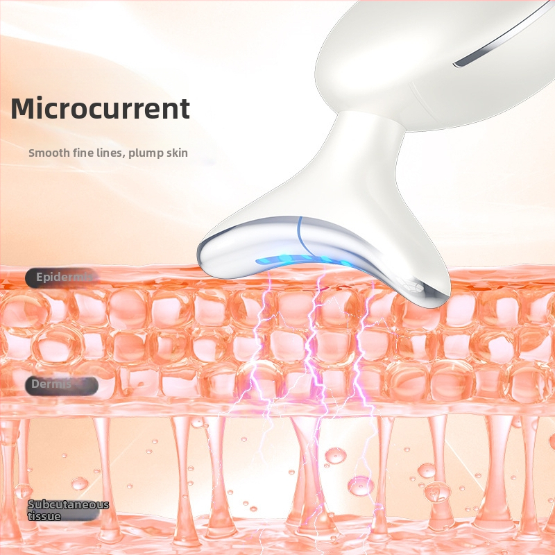 Kakla skaistumam ierīce 816 – vibrācijas masāža, fotonu skaistums un acu režīms; pacelšana un stingrība; akumulators 3,7 V 500 mAh; uzlādes laiks apmēram 2 stundas; svars 105 g