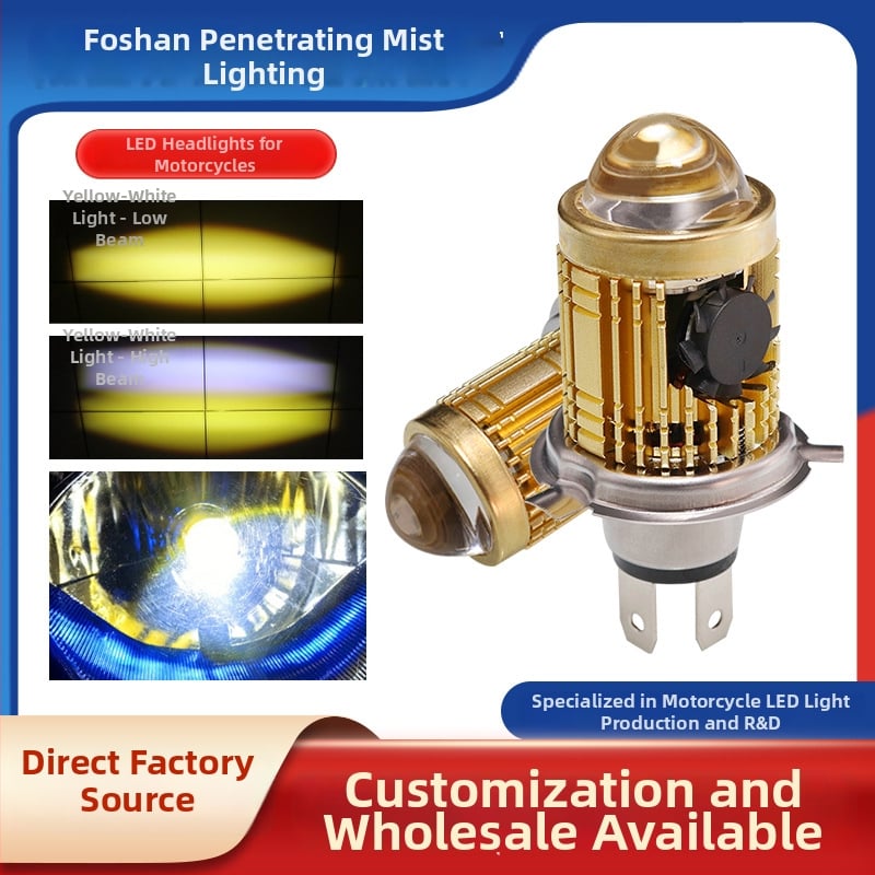 Svetlomet na motocykel H4 s fisheye objektívom, telo z hliníkovej zliatiny, vstavané svetlo, 30W, 12–80V, LED 3570+3030