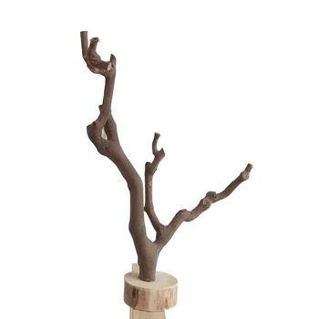 Дървен дисплей за бижута с мотив птица и клон – модерен минималистичен стил, защита срещу окисляване