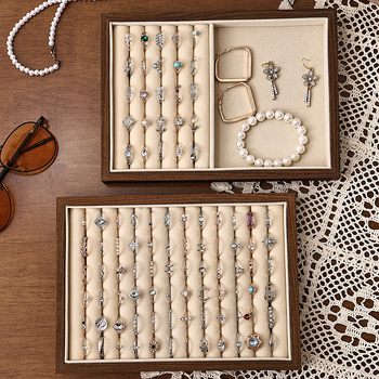 Дървена витрина за бижута от орехово дърво с множество отделения за пръстени, колиета и обици – настолен дисплей