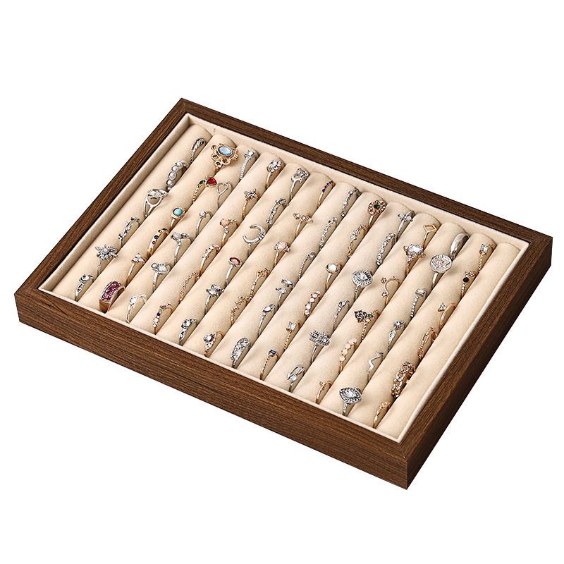 Дървена витрина за бижута от орехово дърво с множество отделения за пръстени, колиета и обици – настолен дисплей