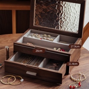 nhosue Walnut дървена кутия за бижута, двуетажна, китайски стил, прахоустойчива, многофункционална
