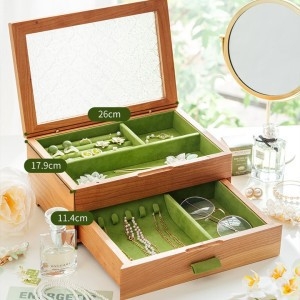 nhosue Walnut дървена кутия за бижута, двуетажна, китайски стил, прахоустойчива, многофункционална