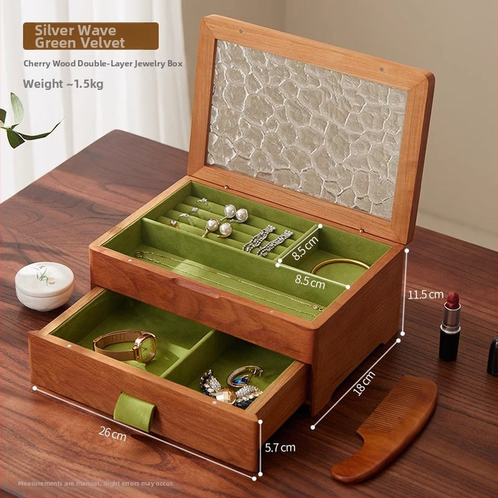nhosue Walnut дървена кутия за бижута, двуетажна, китайски стил, прахоустойчива, многофункционална