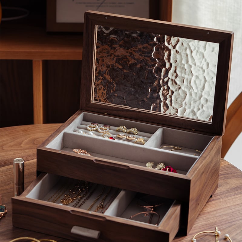 nhosue Walnut дървена кутия за бижута, двуетажна, китайски стил, прахоустойчива, многофункционална