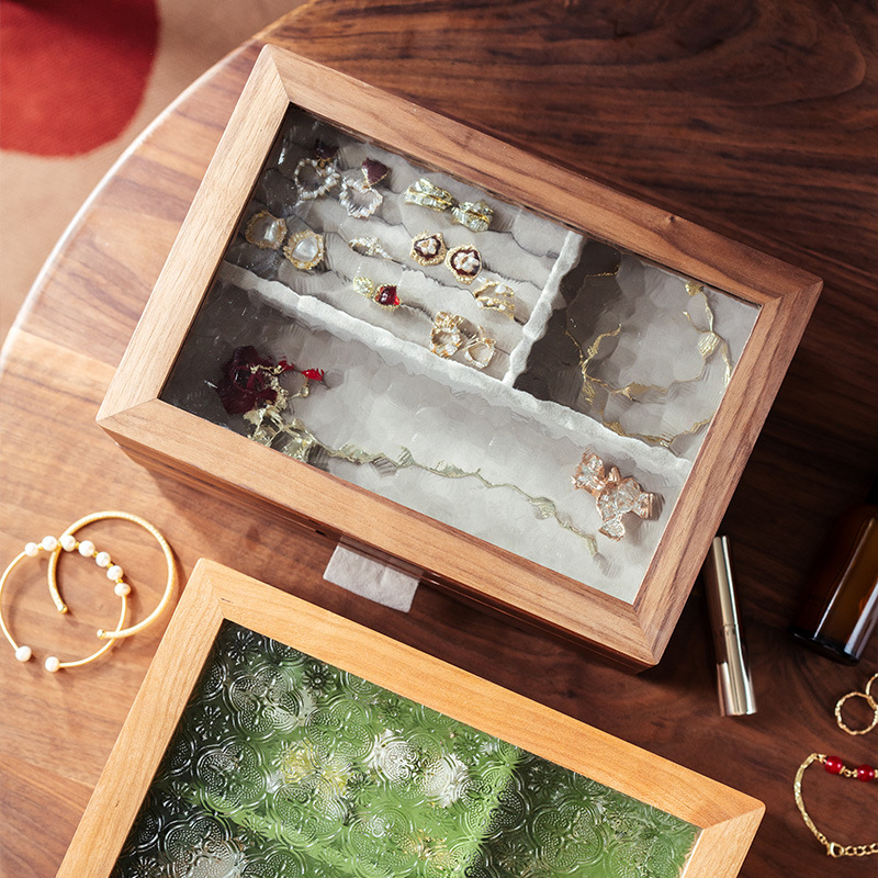 nhosue Walnut дървена кутия за бижута, двуетажна, китайски стил, прахоустойчива, многофункционална