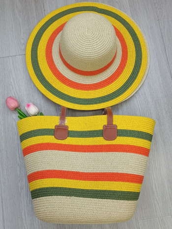 Set klobúka a tašky pre ženy — zo slamy, cylindrická taška s viečkom, zips, podšívka z polyesteru, mestský minimalizmus