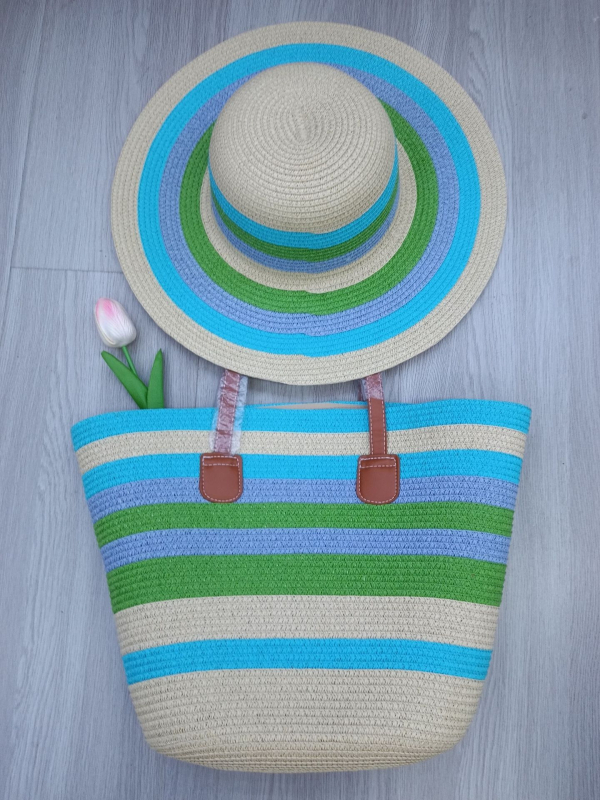 Set klobúka a tašky pre ženy — zo slamy, cylindrická taška s viečkom, zips, podšívka z polyesteru, mestský minimalizmus