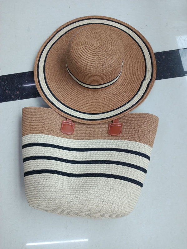 Set klobúka a tašky pre ženy — zo slamy, cylindrická taška s viečkom, zips, podšívka z polyesteru, mestský minimalizmus
