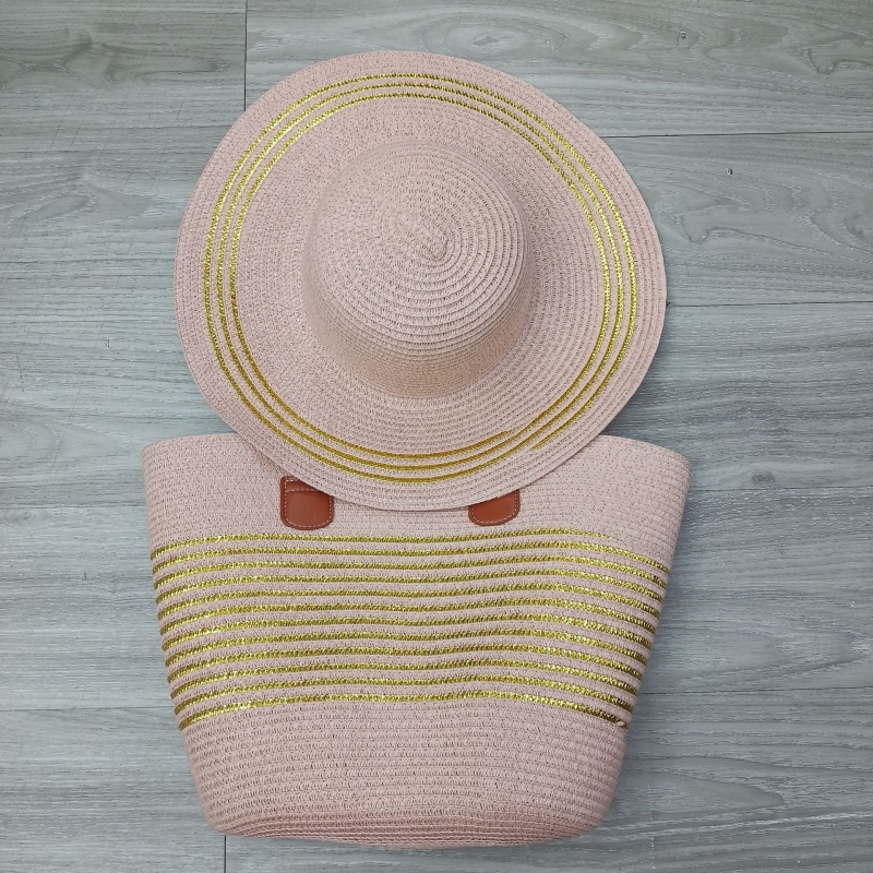 Set klobúka a tašky pre ženy — zo slamy, cylindrická taška s viečkom, zips, podšívka z polyesteru, mestský minimalizmus