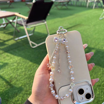 Telefónny šnúrok s krištálovou mašličkou, ručne vyrobený, dámsky štýl, PVC šnúrka, kovová spona