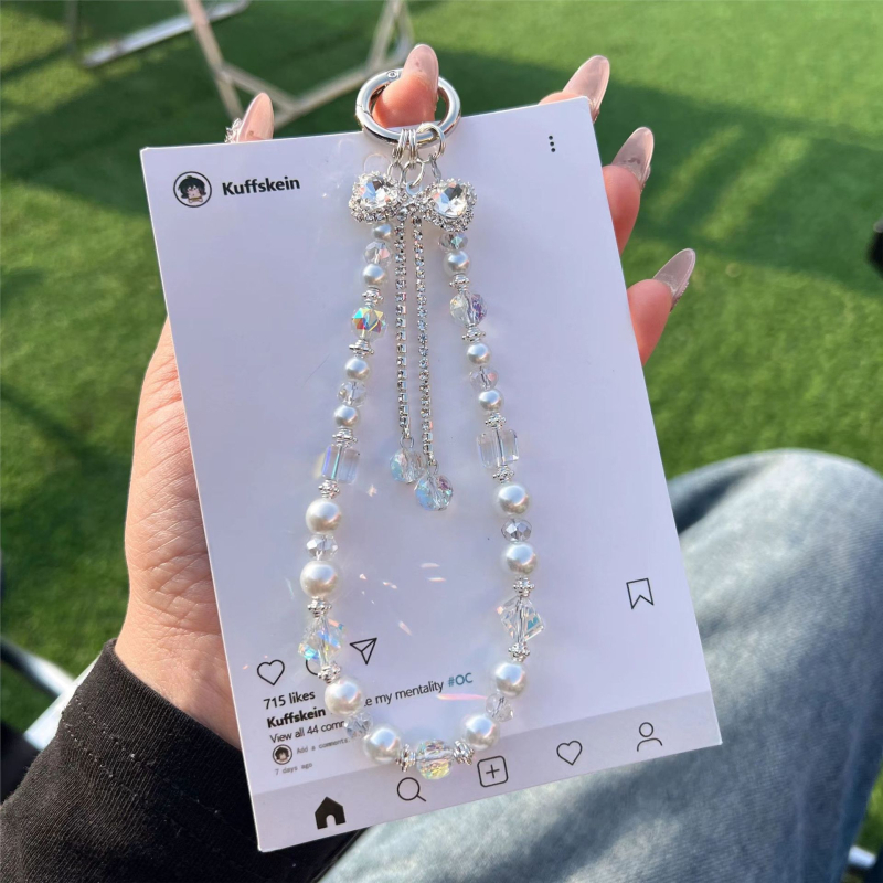 Telefónny šnúrok s krištálovou mašličkou, ručne vyrobený, dámsky štýl, PVC šnúrka, kovová spona