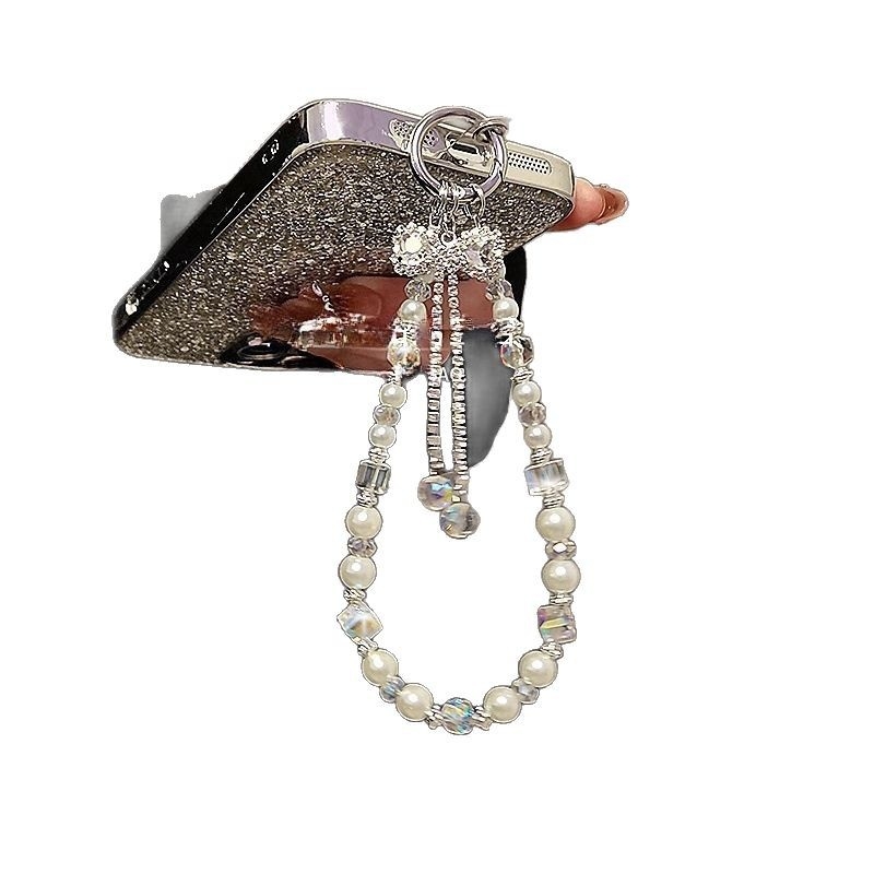 Telefónny šnúrok s krištálovou mašličkou, ručne vyrobený, dámsky štýl, PVC šnúrka, kovová spona