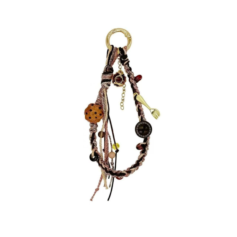 Pletený telefónny náramok s kľúčovým príveskom, materiál zliatina, ručne pletený, ovocný vzor, leto 2025