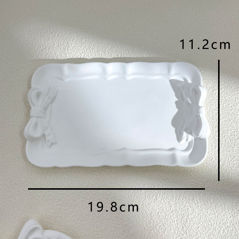 Gipsový úložný tanier so mašličkou — jednovrstvový model, kreatívny nordický dizajn, 1 vrstva, rekvizita pre fotografiu