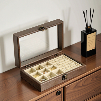 Дървена кутия за бижута с капак и отделения, настолна употреба, плътностна дъска, многофункционална и прахозащитна, един слой
