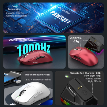 Viper X11 Pro оптична мишка – 3 бутона, безжична връзка 2.4G/Bluetooth, 1200 DPI, ергономичен дизайн, зареждаща RGB база