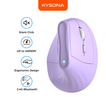 Kysona EM9 ергономична вертикална мишка, 4000 DPI, 2.4G + Bluetooth, USB, 6 бутона, тегло 120 g