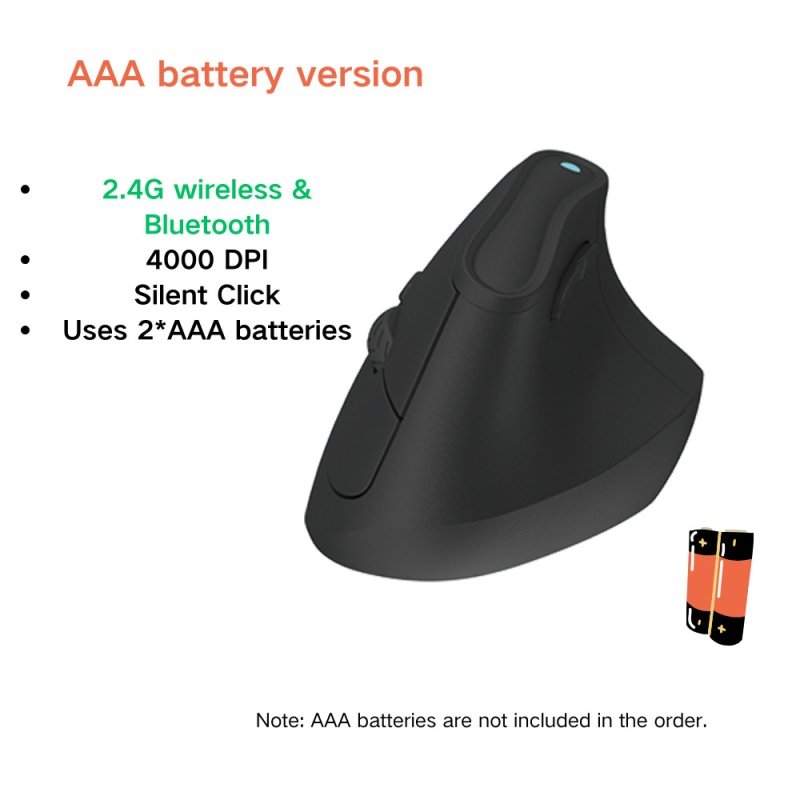 Kysona EM9 ергономична вертикална мишка, 4000 DPI, 2.4G + Bluetooth, USB, 6 бутона, тегло 120 g