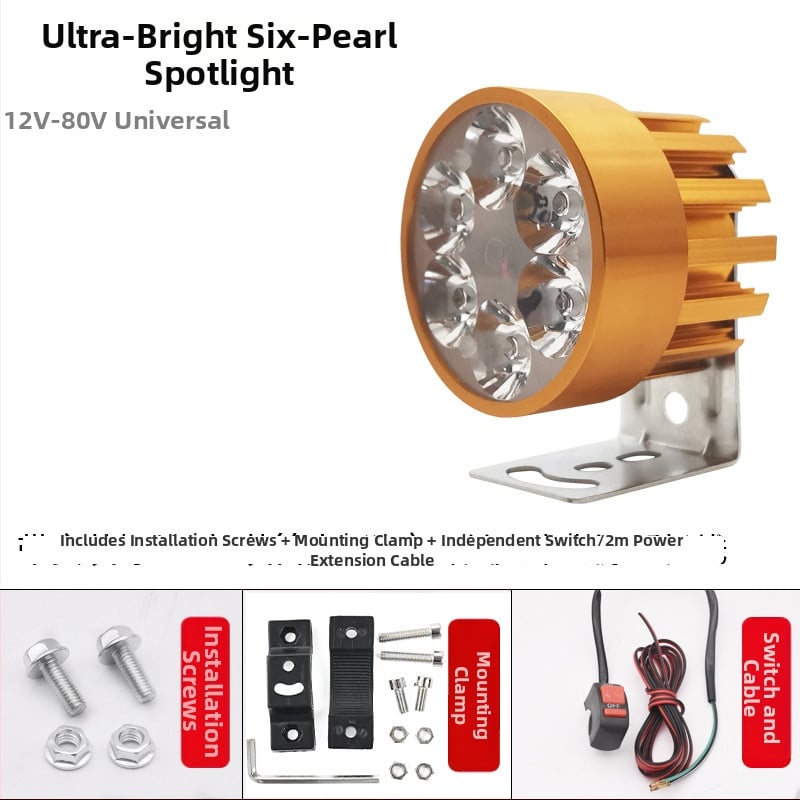 Hlavné svetlo pre motocykel a elektrické bicykle - Ultra jasné LED, Štýl 01, 6W, 12V, hliníkové telo
