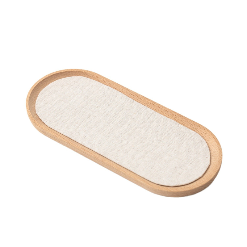 Еднослойна дървена подложка за бижута за експониране и фотосесия — бук + лен, сплайс техника, артистичен стил