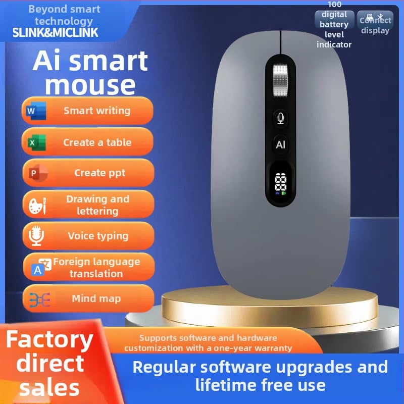 Оптична безжична мишка с 4000dpi, 5 бутона, 2.4G+Bluetooth, PS/2 интерфейс, ергономичен дизайн