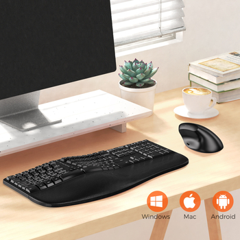 Meetion DirectorC Σετ εργονομικού πληκτρολογίου και ποντικιού, ασύρματο 2.4G, 112 πλήκτρα, DPI 800/1200/1800/2400, Plug and Play