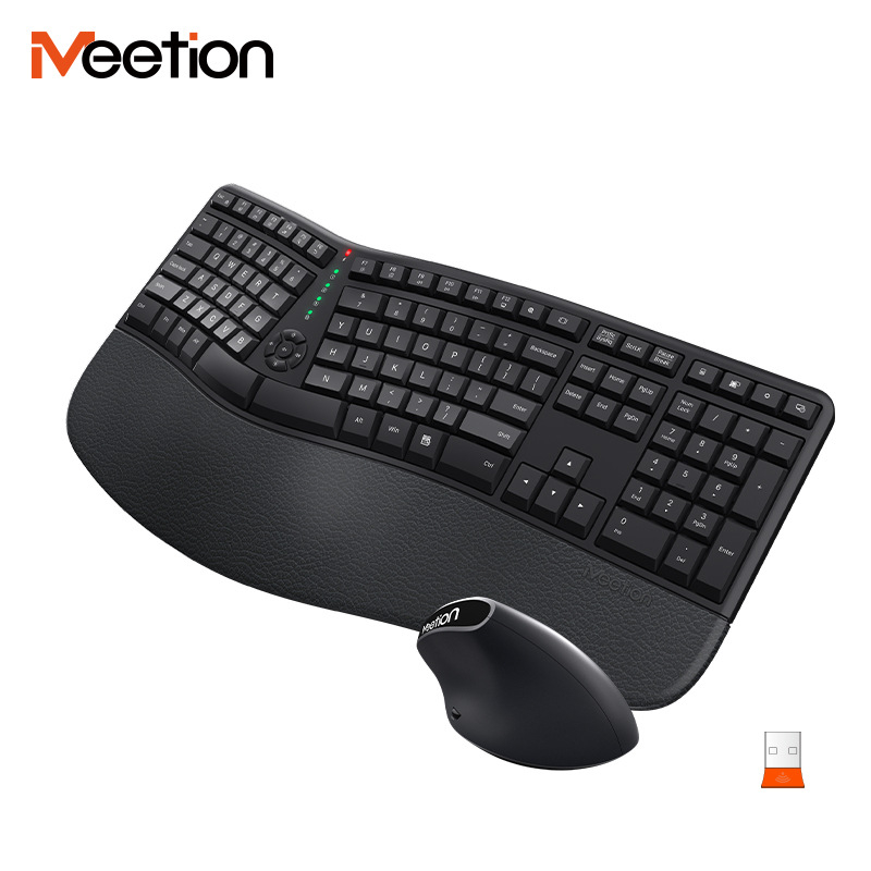 Meetion DirectorC Σετ εργονομικού πληκτρολογίου και ποντικιού, ασύρματο 2.4G, 112 πλήκτρα, DPI 800/1200/1800/2400, Plug and Play