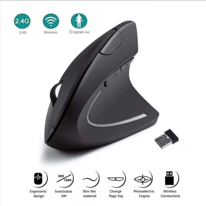 Безжична ергономична вертикална мишка, 4 бутона, оптичен сензор 1600 dpi, 2.4G безжична връзка, модел G7043, plug-and-play