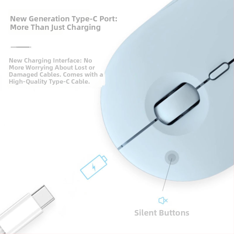 Bluetooth bezdrôtá myš s nabíjacím USB-C, Bluetooth 5.2 a dvoj-mód 2.4G/Bluetooth, optický senzor 1600 DPI, 4 tlačidlá