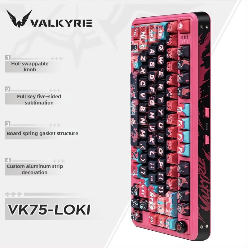 Valkyrie VK75 mechanikus billentyűzet három módú csatlakozással (2.4G, vezetékes, Bluetooth), Macchiato kapcsoló, RGB háttérvilágítás