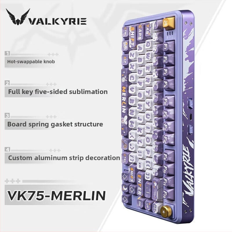 Valkyrie VK75 mechanikus billentyűzet három módú csatlakozással (2.4G, vezetékes, Bluetooth), Macchiato kapcsoló, RGB háttérvilágítás