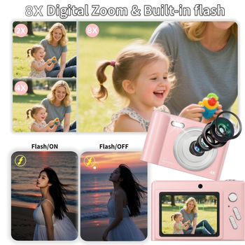 Ρετρό ψηφιακή κάμερα με διπλές κάμερες, CCD αισθητήρας 1/2.3 ιντσών, 8x οπτικό ζουμ, 2.4 ιντσών LCD οθόνη, αποθήκευση TF