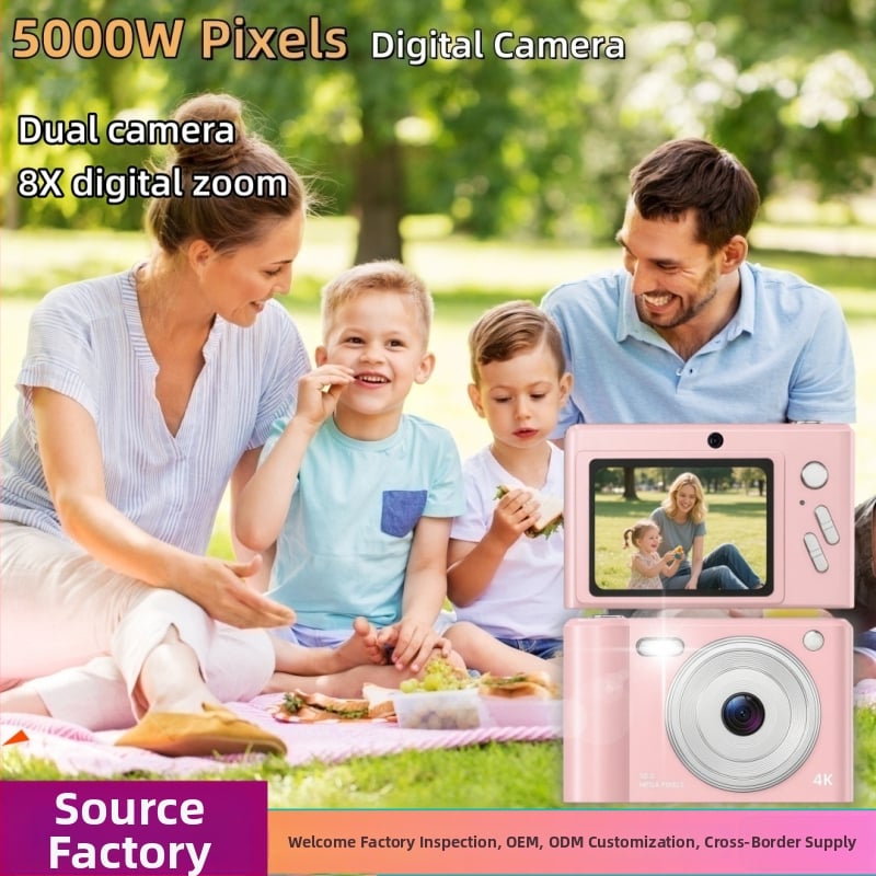 Retro digitálny fotoaparát s duálnymi kamerami, CCD senzor 1/2.3 palca, 8x optický zoom, 2,4 palca LCD, TF karta