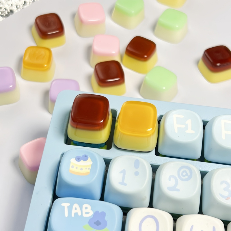 Персонализирана смолна keycap за механични клавиатури с Cross-stem – дизайн карамелен пудинг и манго желе, ръчна изработка, възможност за печат на лого, модел 59h