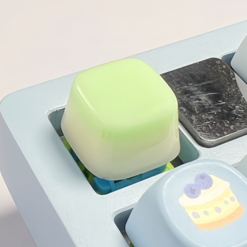 Персонализирана смолна keycap за механични клавиатури с Cross-stem – дизайн карамелен пудинг и манго желе, ръчна изработка, възможност за печат на лого, модел 59h