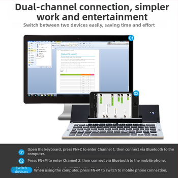 GK608DC сгъваема Bluetooth клавиатура, 59 клавиша, алуминиева сплав