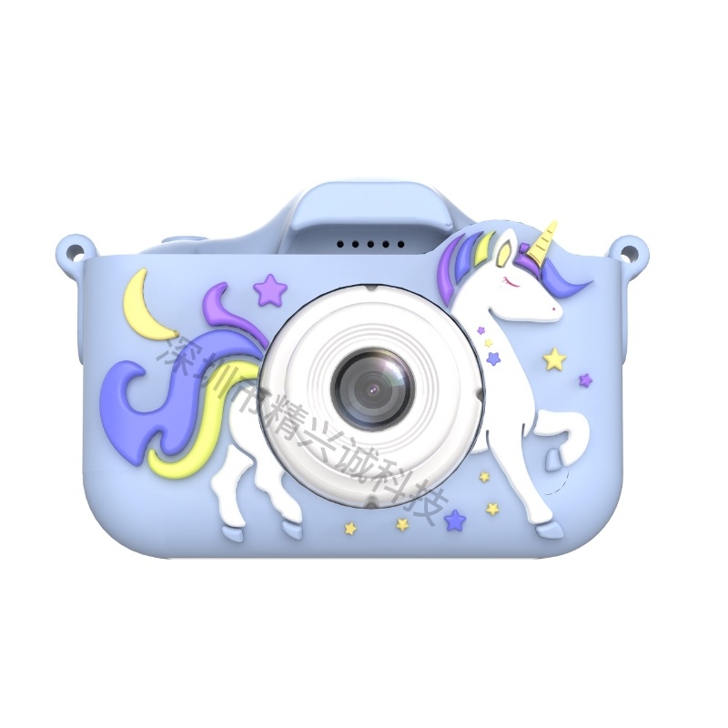 Детска камера с двоен обектив, тематика Единорог, 2,0-инчов IPS екран със защита на очите, TF карта за съхранение, батерия 3–5 часа, корпус ABS + екологичен силикон