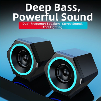 Datora skaļruņi ar USB barošanu, 2-kanālu galda skaņa, 3,5 mm ieeja, frekvencu diapazons 40 Hz–20 kHz, 3 W