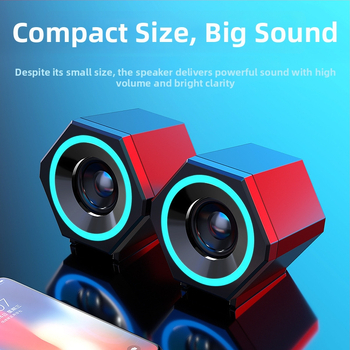 Datora skaļruņi ar USB barošanu, 2-kanālu galda skaņa, 3,5 mm ieeja, frekvencu diapazons 40 Hz–20 kHz, 3 W