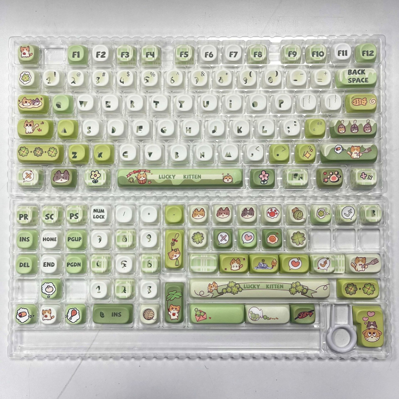Ключове за механична клавиатура с тема „Късметлийска котка“, MOA петстранични клавиши PBT с ди-сублимация, 129 клавиша, DIY персонализация
