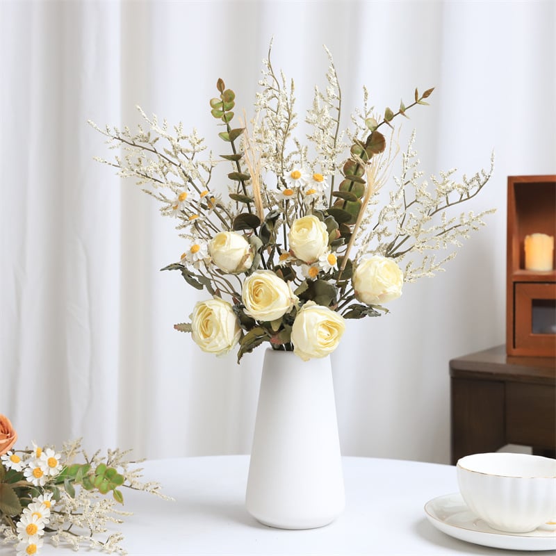 Μπουκέτο μεταξωτών λουλουδιών – Τριαντάφυλλο και Μαργαρίτα, Ρεαλιστικό Βίντατζ, Στιλισμός και Χύτευση Με Έγχυση