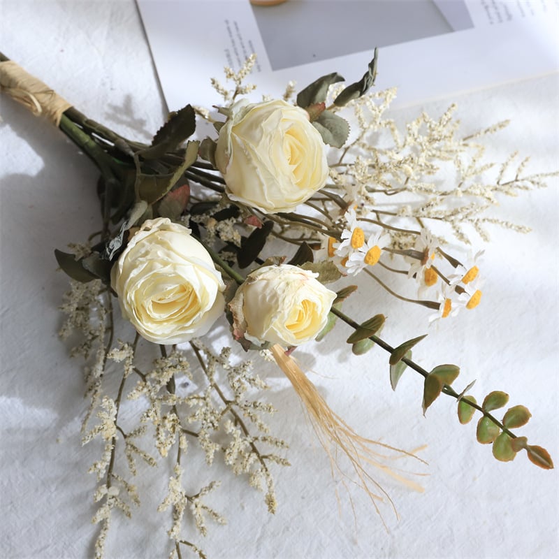 Μπουκέτο μεταξωτών λουλουδιών – Τριαντάφυλλο και Μαργαρίτα, Ρεαλιστικό Βίντατζ, Στιλισμός και Χύτευση Με Έγχυση