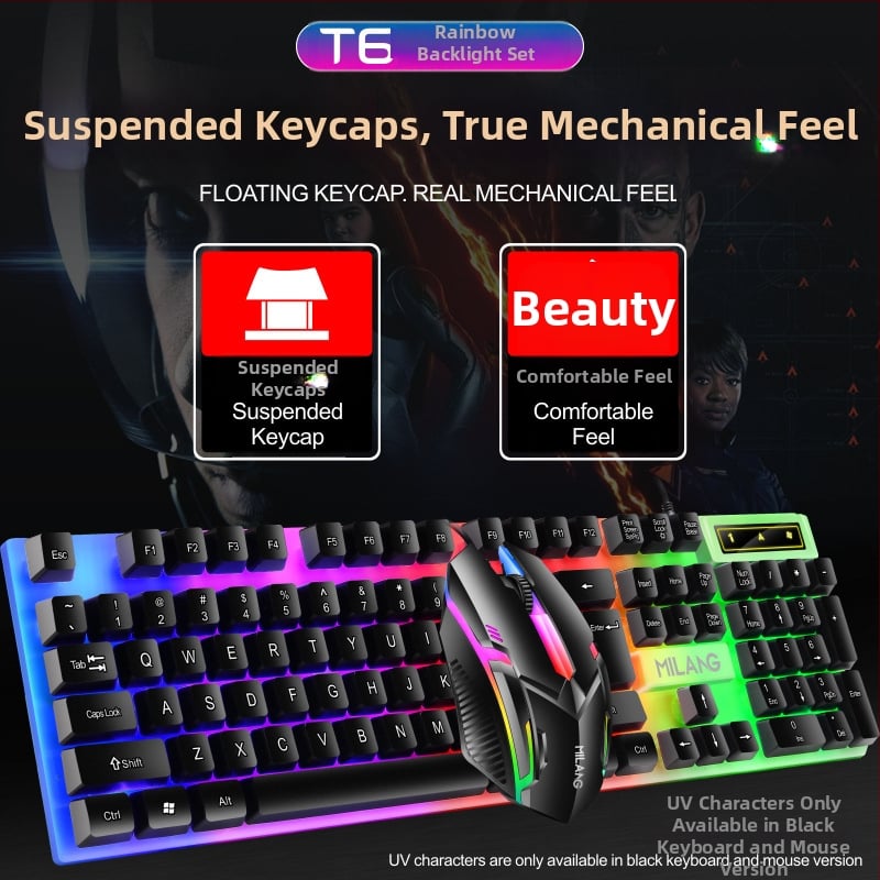 Кабелно гейминг комплект клавиатура и мишка с подсветка, USB, 1000 DPI, Glow set