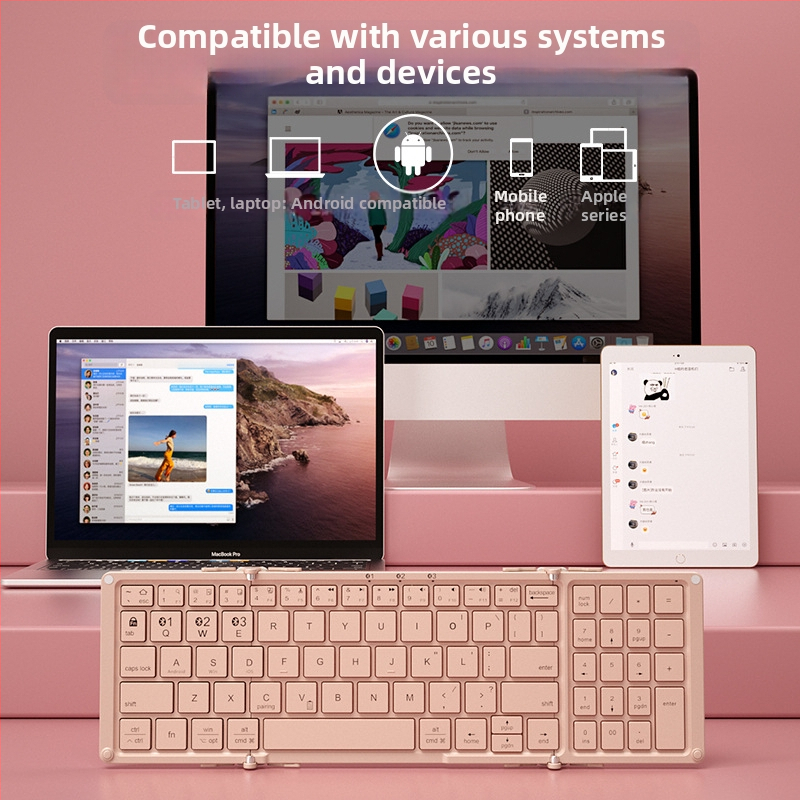 HB166 trostruko sklopiva Bluetooth tipkovnica – 79 tipki, punjiva, povezuje do 3 uređaja Bluetoothom, ABS