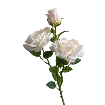 Τριπλή ρόζα με καμένη άκρη – τεχνητό μεταξωτό άνθος για διακόσμηση σπιτιού και γάμους