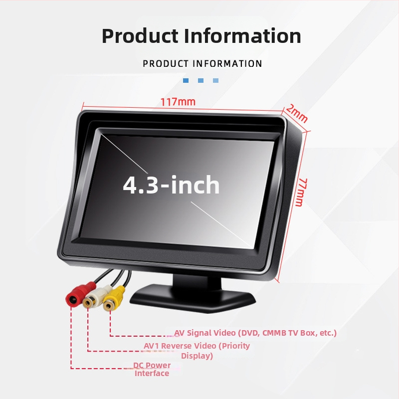 Auto LCD displej, stolný monitor, rozlíšenie 480x272, AV vstup, model 4.3
