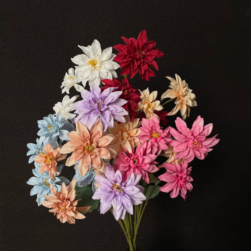 Τεχνητό λουλούδι Ντάλια από μετάξι, τεσσάρων κεφαλών, διακόσμηση γάμου, εξωτερική χρήση, αξεσουάρ φωτογράφισης και διακόσμηση σπιτιού