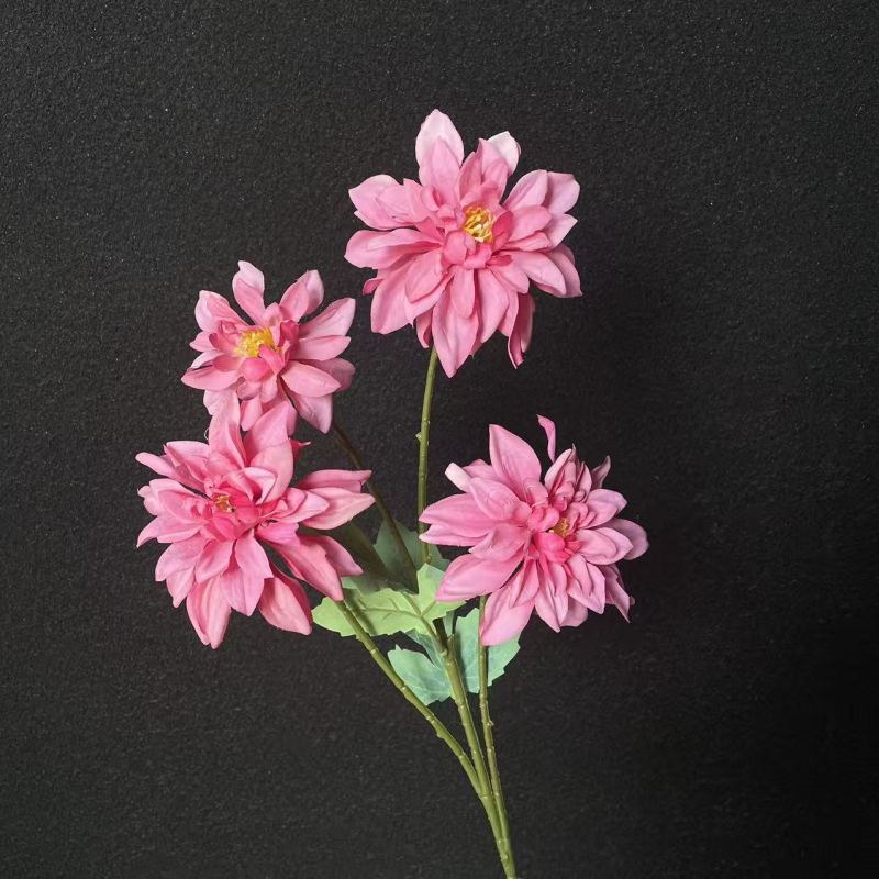 Τεχνητό λουλούδι Ντάλια από μετάξι, τεσσάρων κεφαλών, διακόσμηση γάμου, εξωτερική χρήση, αξεσουάρ φωτογράφισης και διακόσμηση σπιτιού